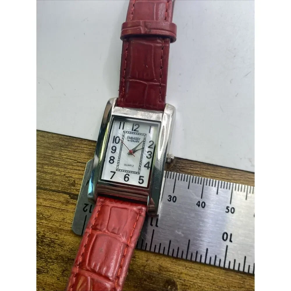 Embassy By Gruen Womens Red Band Tank Watch New Battery